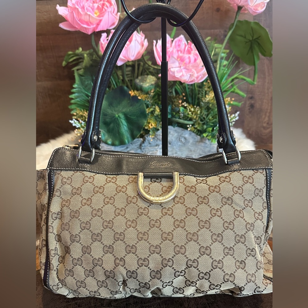 Auth Gucci Handbag Tote Bag Beige GG Canvas Leather Italy